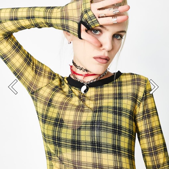 COPY - NWT Current Mood Sheer Yellow & Black plaid top with thumb holes SM doll… - Picture 6 of 9